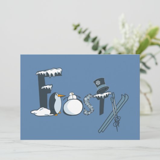 Frosty Word Art Flat Christmas Kaart (Staand voorkant)