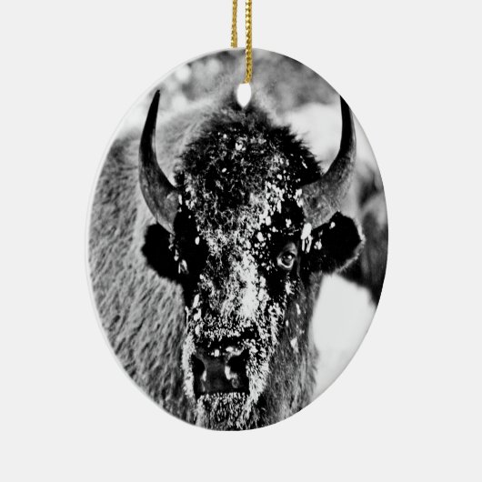 Frosty Yellowstone Bison Keramisch Ornament (Rechts)