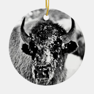 Frosty Yellowstone Bison Keramisch Ornament