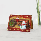 Frosty's Rode Tractor kerst Feestdagen Kaart (Voorkant)