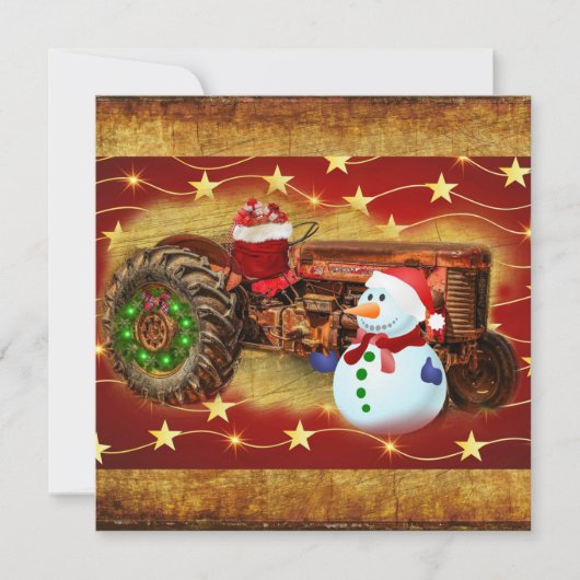 Frosty's Rode Tractor kerst Feestdagenkaart (Voorkant)