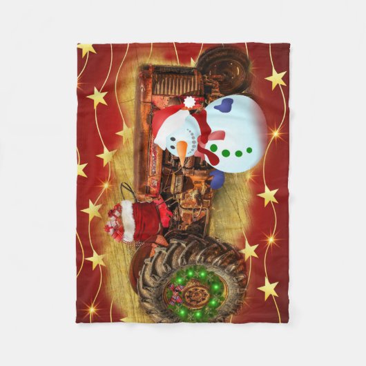 Frosty's Rode Tractor kerst Fleece Deken (Voorkant)