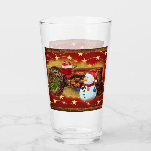 Frosty's  Rode Tractor kerst Glas (Voorkant)