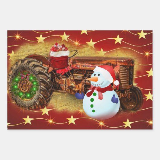 Frosty's  Rode Tractor kerst Inpakpapier Vel (Voorkant 2)