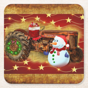 Frosty's  Rode Tractor kerst Kartonnen Onderzetters