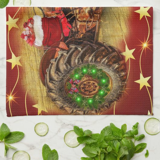 Frosty's  Rode Tractor kerst Theedoek (Gevouwen)