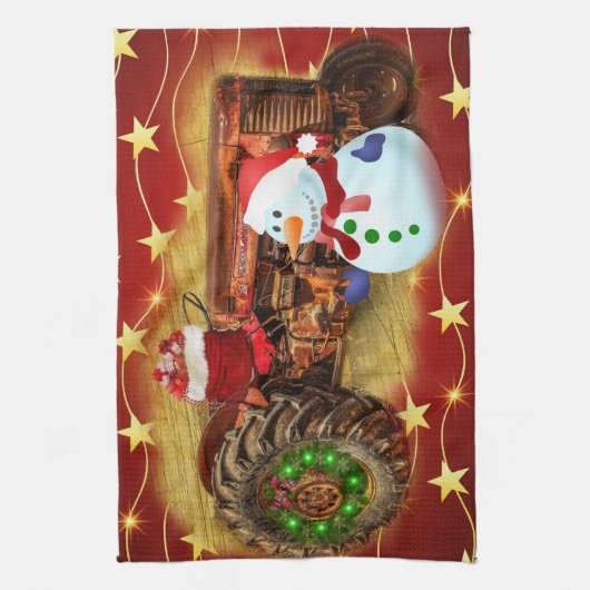 Frosty's Rode Tractor kerst Theedoek (Verticaal)