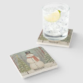 Frosty's Sneeuwscène Gepersonaliseerde Kerstmis Stenen Onderzetter (Zijkant)