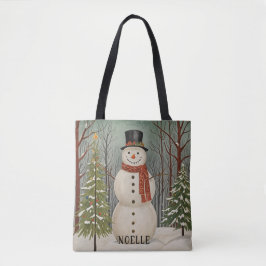 Frosty's Sneeuwscène Gepersonaliseerde Kerstmis Tote Bag