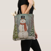 Frosty's Sneeuwscène Gepersonaliseerde Kerstmis Tote Bag (Dichtbij)