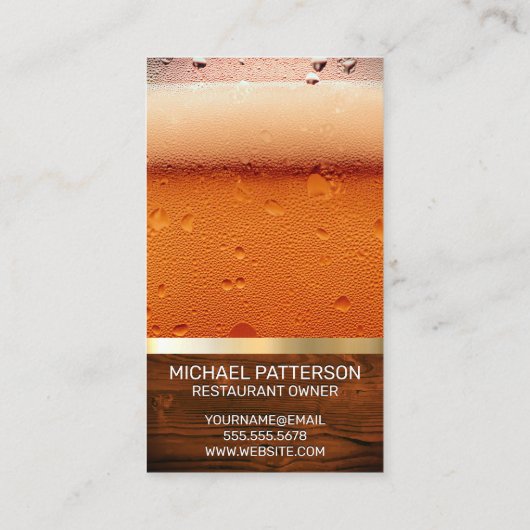 Frothy Glass of Beer | Houtkorrels van goud Visitekaartje (Achterkant)