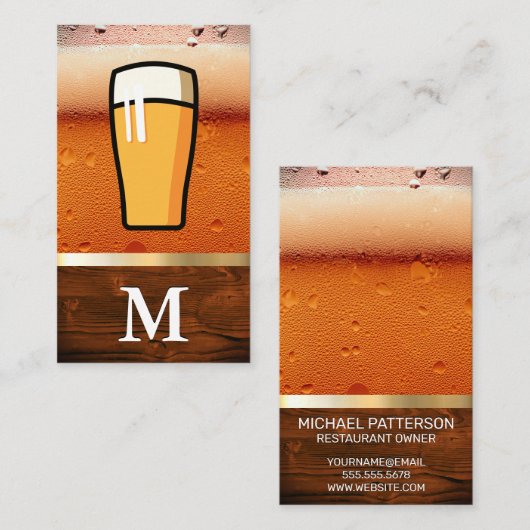 Frothy Glass of Beer | Houtkorrels van goud Visitekaartje (Voorkant / Achterkant)