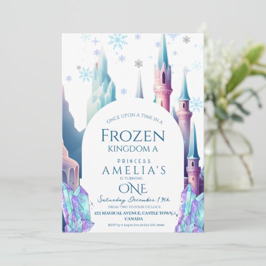 Frozen 1e verjaardag Cartoon Castle Kaart (Staand voorkant)