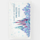 Frozen 1st Birthday Cartoon Castle First Birthday Spandoek (Verticaal)