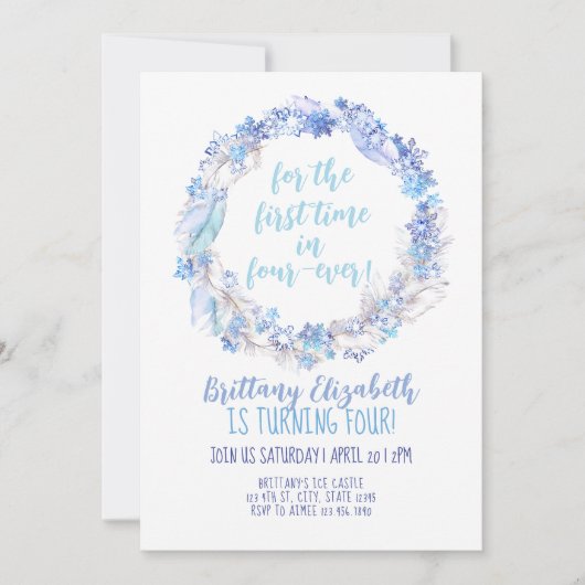 Frozen Birthday Invite 4th Birthday Frozen Invite Kaart (Voorkant)