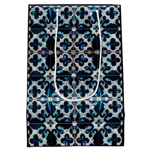 Frozen -blue blauwgroen wit Winter en parel geïnsp Medium Cadeauzakje (Achterkant)