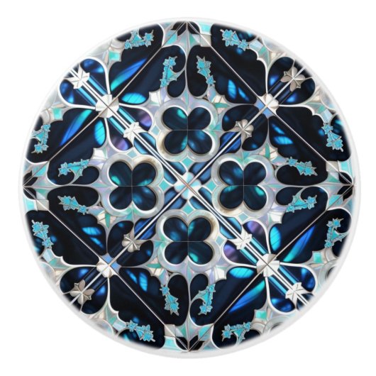 Frozen -blue blauwgroen wit Winter en parels geïns Keramische Knop (Voorkant)