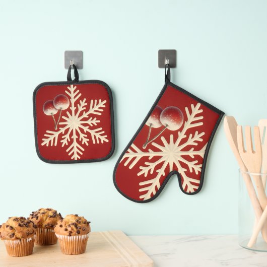 Frozen Cherry Snowflake – Winter Magic Design Ovenwant & Pannenlap Set (Insitu(Ophanging))