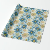 Frozen Elegance Blue and Gold Snowflake Cadeaupapier (Uitgerold)