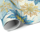 Frozen Elegance Blue and Gold Snowflake Cadeaupapier (Rol Hoek)