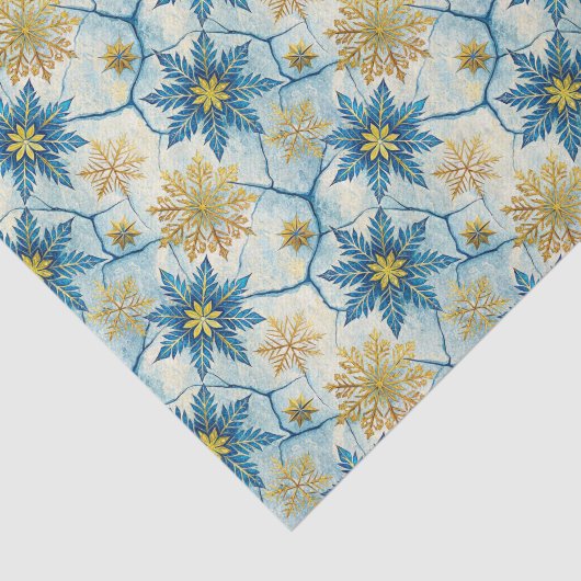 Frozen Elegance Blue and Gold Snowflake Tissuepapier (Detail)