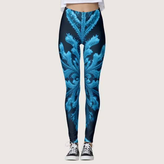 Frozen Elegance: ingewikkeld blauw sneeuwvlok ontw Leggings (Voorkant)