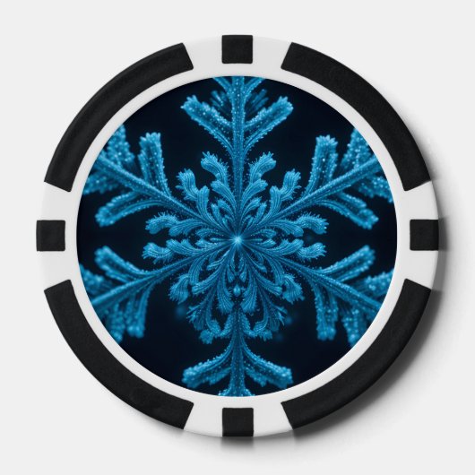 Frozen Elegance: ingewikkeld blauw sneeuwvlok ontw Poker Chips (Voorkant)