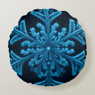 Frozen Elegance: ingewikkeld blauw sneeuwvlok ontw Rond Kussen