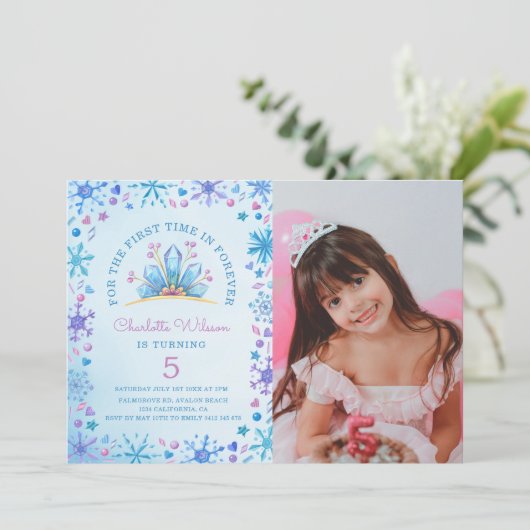 Frozen Fairy Tale Ice Princess Foto Verjaardag Kaart (Staand voorkant)