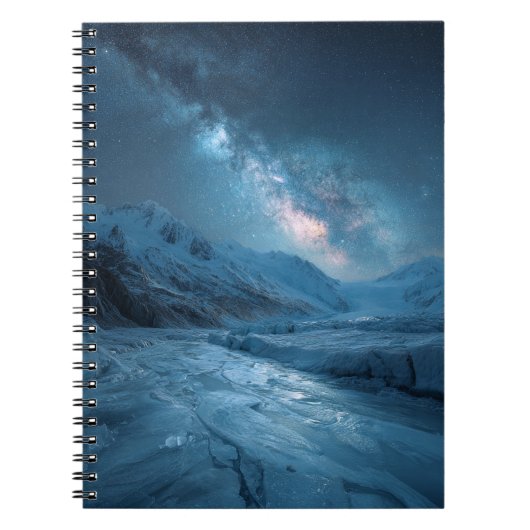 Frozen Galaxy Blue Starry Glacier Notitieboek (Voorkant)