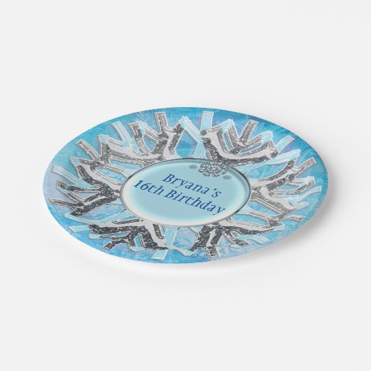 Frozen Ice Winter Wonderland Big Snowflake Party Papieren Bordje (Gekanteld)