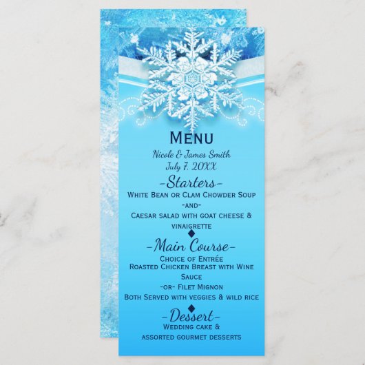 Frozen Ice Winter Wonderland Snowflake Party Menu (Voorkant / Achterkant)