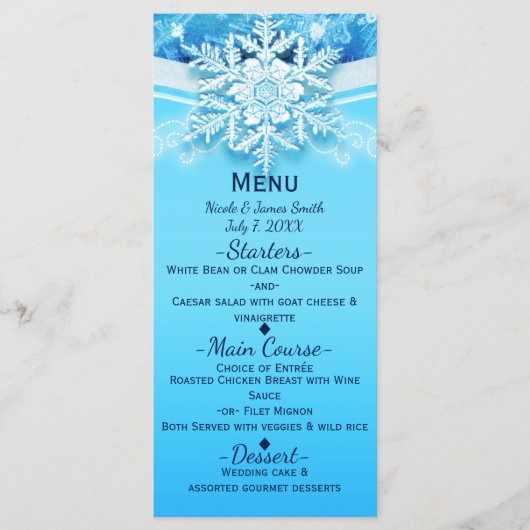 Frozen Ice Winter Wonderland Snowflake Party Menu (Voorkant)