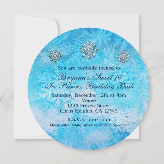 Frozen Ice Winter Wonderland Sweet 16 Uitnodiginge Kaart (Achterkant)