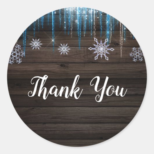Frozen Icicles Winter Wonderland Hout Feestgunst Ronde Sticker (Voorkant)