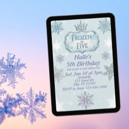 Frozen in Five Snowflake Birthday Invitation Kaart