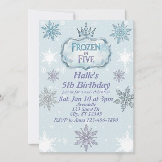 Frozen in Five Snowflake Birthday Invitation Kaart (Voorkant)