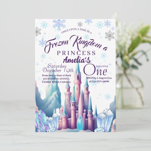 Frozen Kingdom Princess 1e verjaardagsfeestje Kaart (Staand voorkant)