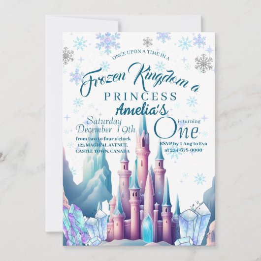 Frozen Kingdom Prinses 1e Verjaardagsfeestje Kaart (Voorkant)