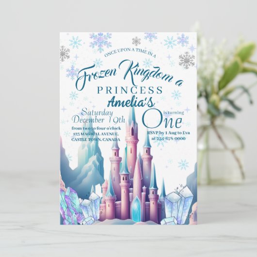 Frozen Kingdom Prinses 1e Verjaardagsfeestje Kaart (Staand voorkant)