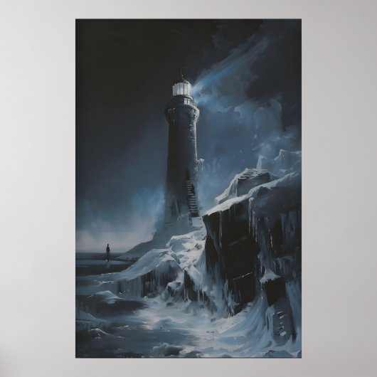 Frozen Lighthouse Winter Sea Art, Ocean Coastal Poster (Voorkant)