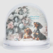 Frozen Pastels Teckel Kerstmis Sneeuwbol (Voorkant)