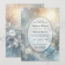 Frozen Petals in a Golden Winter Mist Wedding Kaart