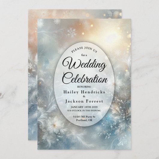 Frozen Petals in a Golden Winter Mist Wedding Kaart (Voorkant / Achterkant)