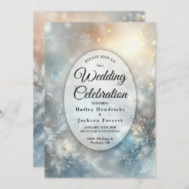 Frozen Petals in a Golden Winter Mist Wedding Kaart