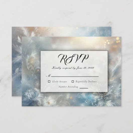 Frozen Petals in a Golden Winter Mist Wedding RSVP Kaartje (Voorkant / Achterkant)