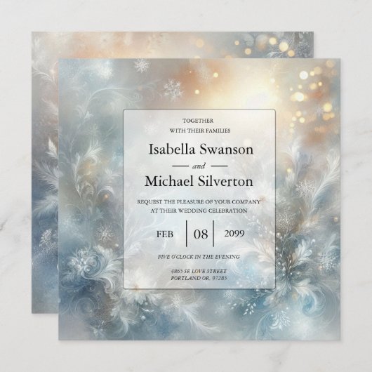 Frozen Petals in een Golden Winter Mist bruiloft Kaart (Voorkant / Achterkant)