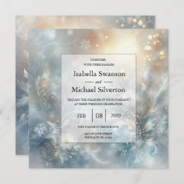 Frozen Petals in een Golden Winter Mist bruiloft Kaart