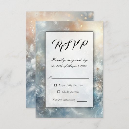 Frozen Petals in een Golden Winter Mist bruiloft RSVP Kaartje (Voorkant / Achterkant)