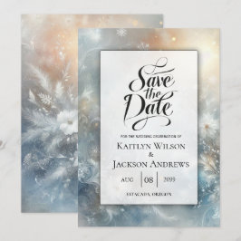 Frozen Petals in een Golden Winter Mist bruiloft Save The Date